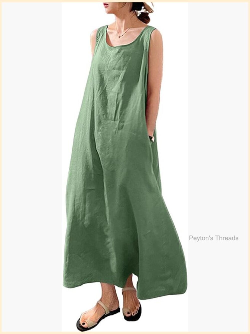 Women's Sleeveless Cotton Sun Dress Maxi Tank Beach Dress with Pockets